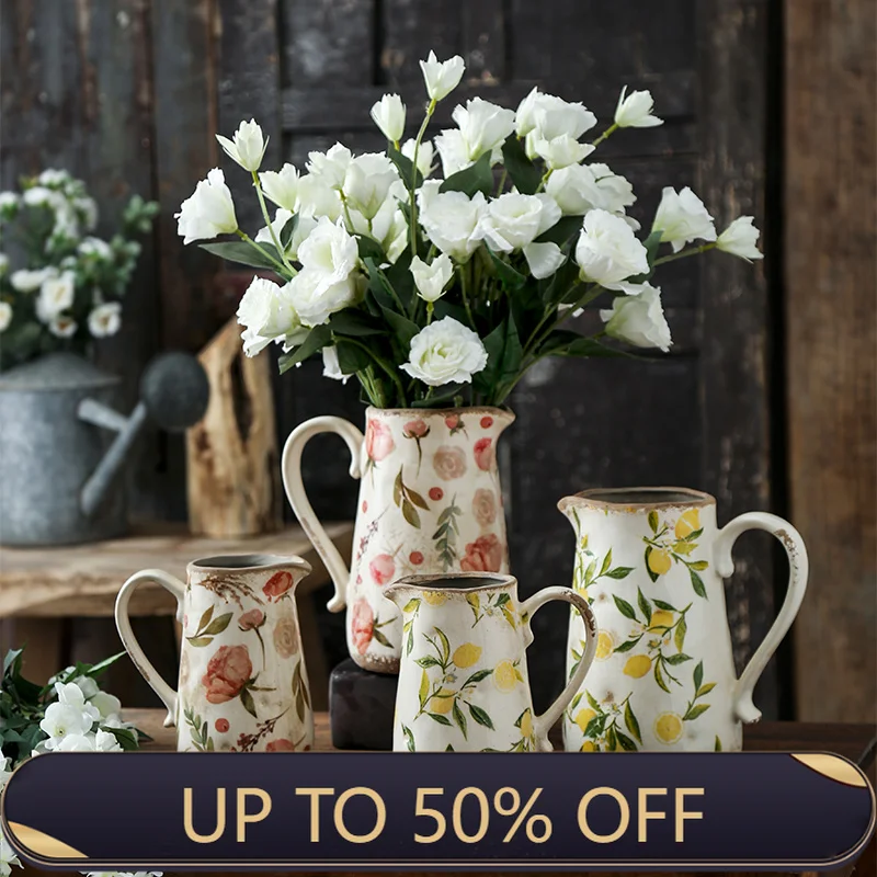 Retro Ceramic Vase American Style Ornaments French Living Room Flower Arrangement Pastoral Style Dining Table Kettle Hydroponics