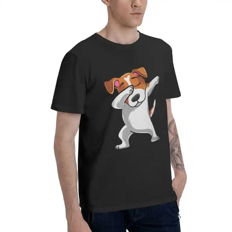 Jack Russell Terrier Tshirts Men Unique Tee Tops  Cotton T Shirts Short Sleeve Dabbing Dog Dab Dance Move T-shirt Gift