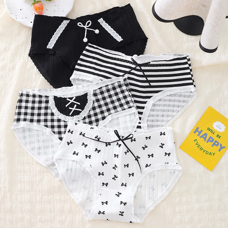 New Bow-Print Girls' Underwear: Cute Girls' Underwear, Mid-Rise Student-Style Underwear, Bigger-Sized Girls' Underwear Shorts