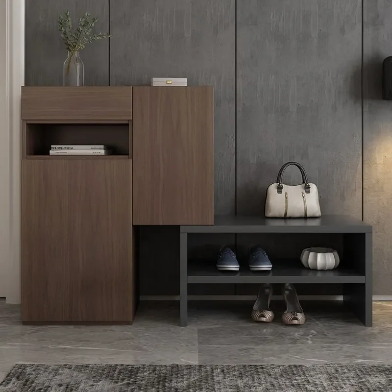 Nordic Simple Entrance Shoe Cabinet with Integrated Shoe Change Stool Modern Household Corner Shoe Rack Entryway Storage Unit