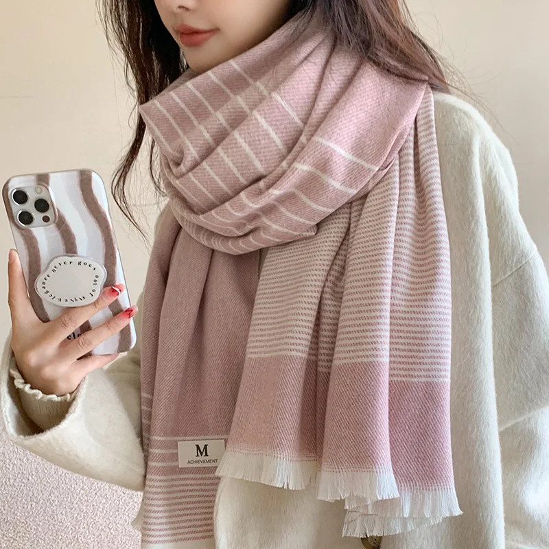 Fashion Gentle Korean Cashmere  high quality woman 2024 luxury Thicken Warm Big Shawl Versatile Long Pashmina Neckerchief