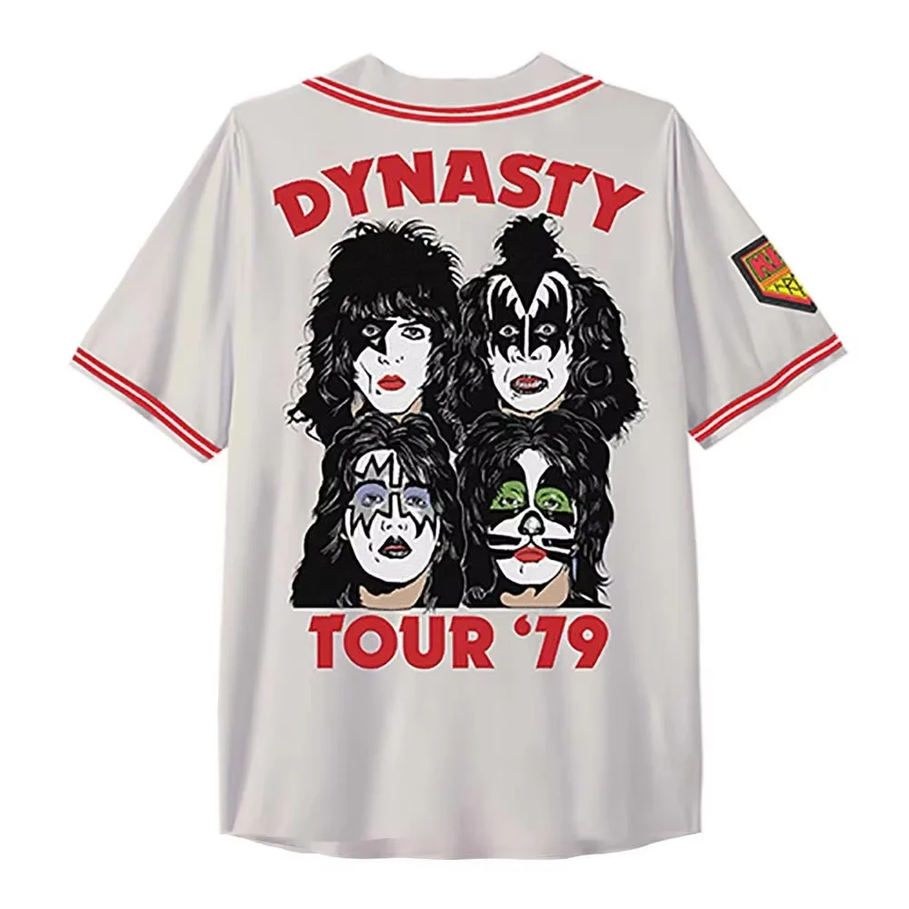 Unisex Vintage 79 Dynasty Tour Baseball-Trikot Kiss Band Heavy Metal Button-Down-Hemd Sommer Casual Streetwear Print-Top – Detail 4
