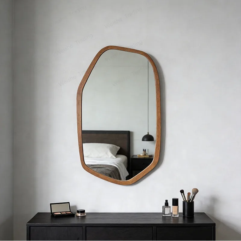 American retro bathroom mirror medium antique walnut makeup mirror simple artistic household entrance wall decorative mirror