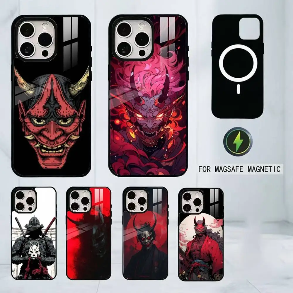 Japan Ghost Face Samurai Phone Case For iPhone17,16,15,14,13,12,11 Plus,Pro Magnetic with Magsafe Wireless Charging
