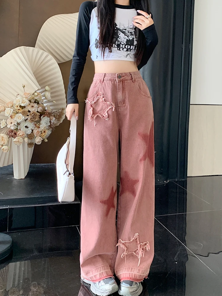 

High Waist plus Size Women's Jeans Long Pants Straight Leg Loose Wide Leg Pants Autumn Faion Slimming Effect Korean Sle