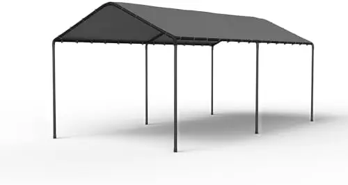 10x20 Carport Heavy Duty Portable Garage Shelter Metal Car Canopy Tent with UV-Resistant & Weatherproof Top Cover for