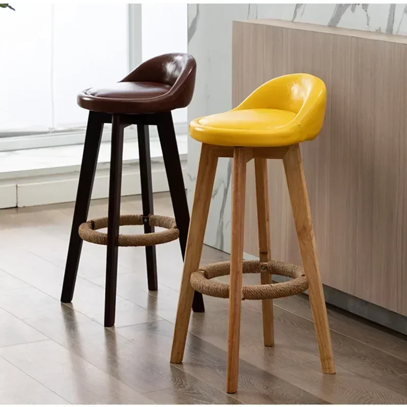 73cm Nordic Bar Chair Solid Wood High Foot Restaurant Seat Rotating Design Counter Stool Stable Load-bearing Kitchen Furniture