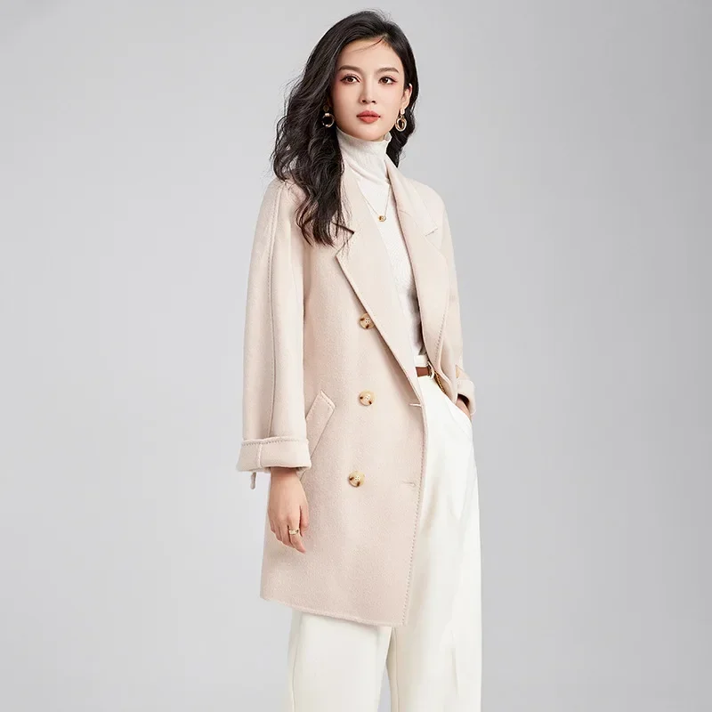 - Winter high-quality warm 100% Australian ultra-fine wool double-sided woolen coat medium and long coat women