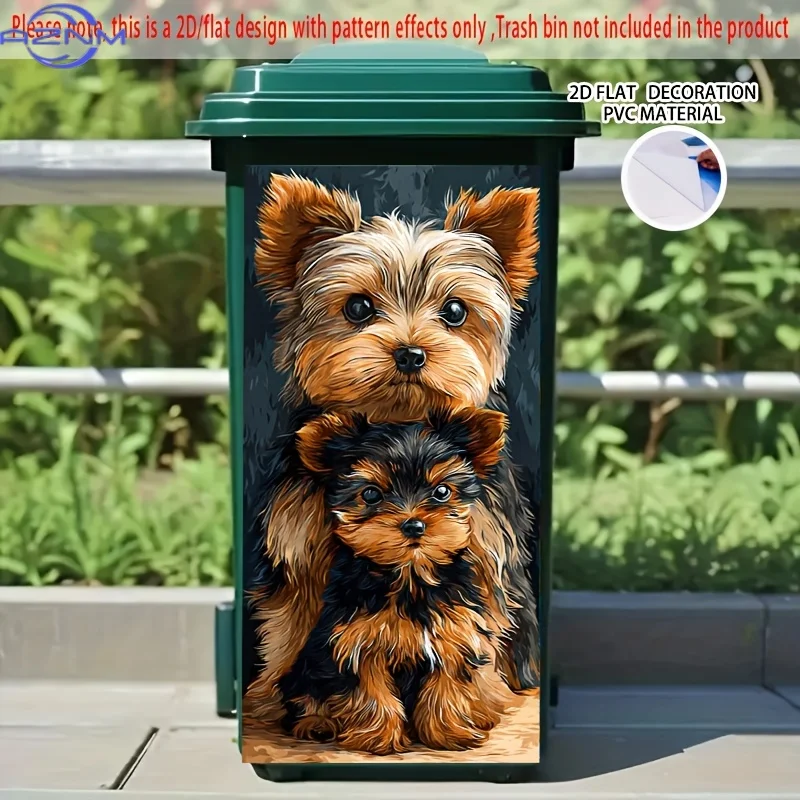 Large Yorkshire Terrier (Yorkie) Dumpster Stickers - Adorable Two Dogs Design, Self-Adhesive Trash Can Decorations, Weatherpro