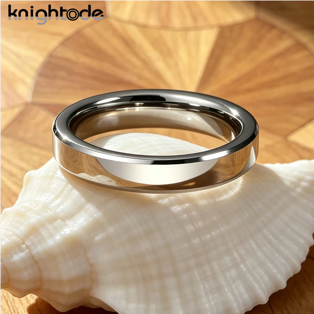 4mm Silvery Tungsten Carbide Wedding Ring for Women Beveled Edges Brushed Surface Comfort Fit Pinky Anniversary Jewelry