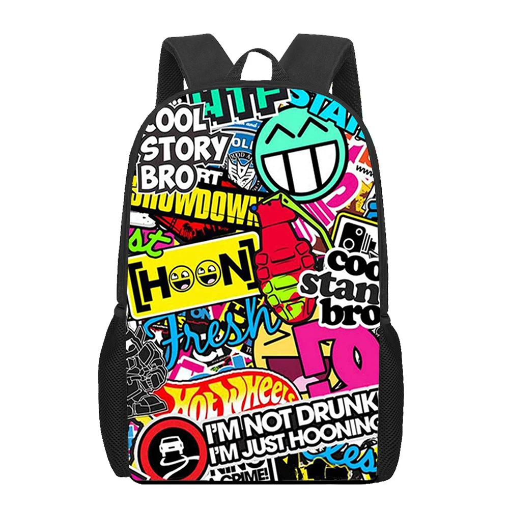 Anime Graffiti Sticker Pattern Children School Bag Girls Boys Casual Book Bag Teenager Daily Backpack Woman Men Travel Rucksacks