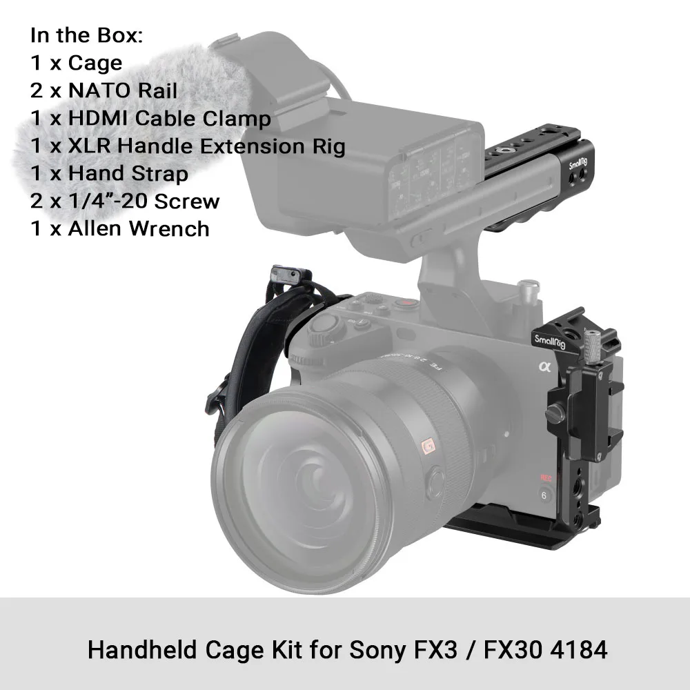 SmallRig FX30 FX3 Handheld Cage Kit voor Sony FX30 FX3 met XLR-handgreepverlenging, polsband en kabelklem - 4184