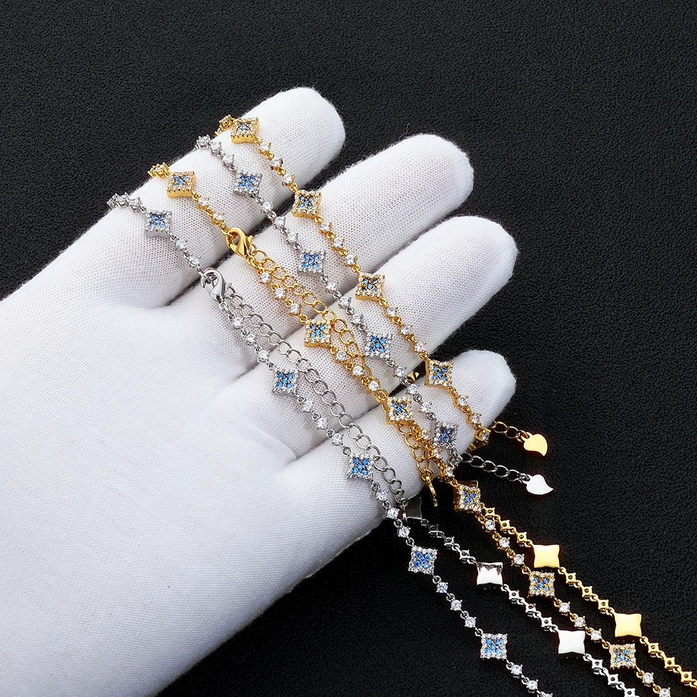 HHIOK Copper Zircon Tennis Bracelet for Women Blue Square CZ Iced Out Gold Silver Color Luxury Hip Hop Jewelry - view 5