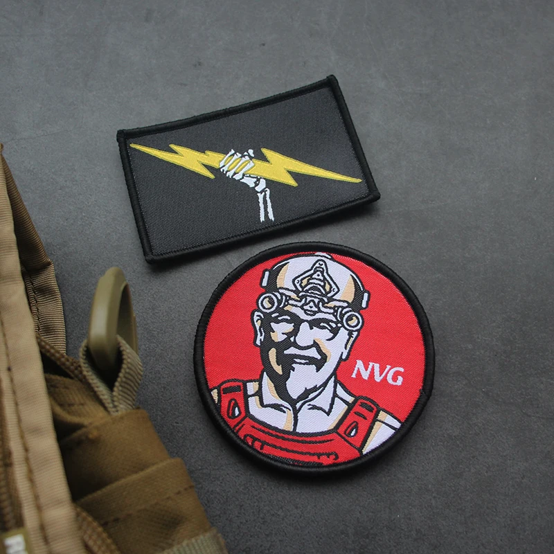 NVG BOLT Lightning Lead Farmer Embroidery Patch Night Vision Old Man Skull Grow Rice  Tactics Badges for Clothing Backpack Vest