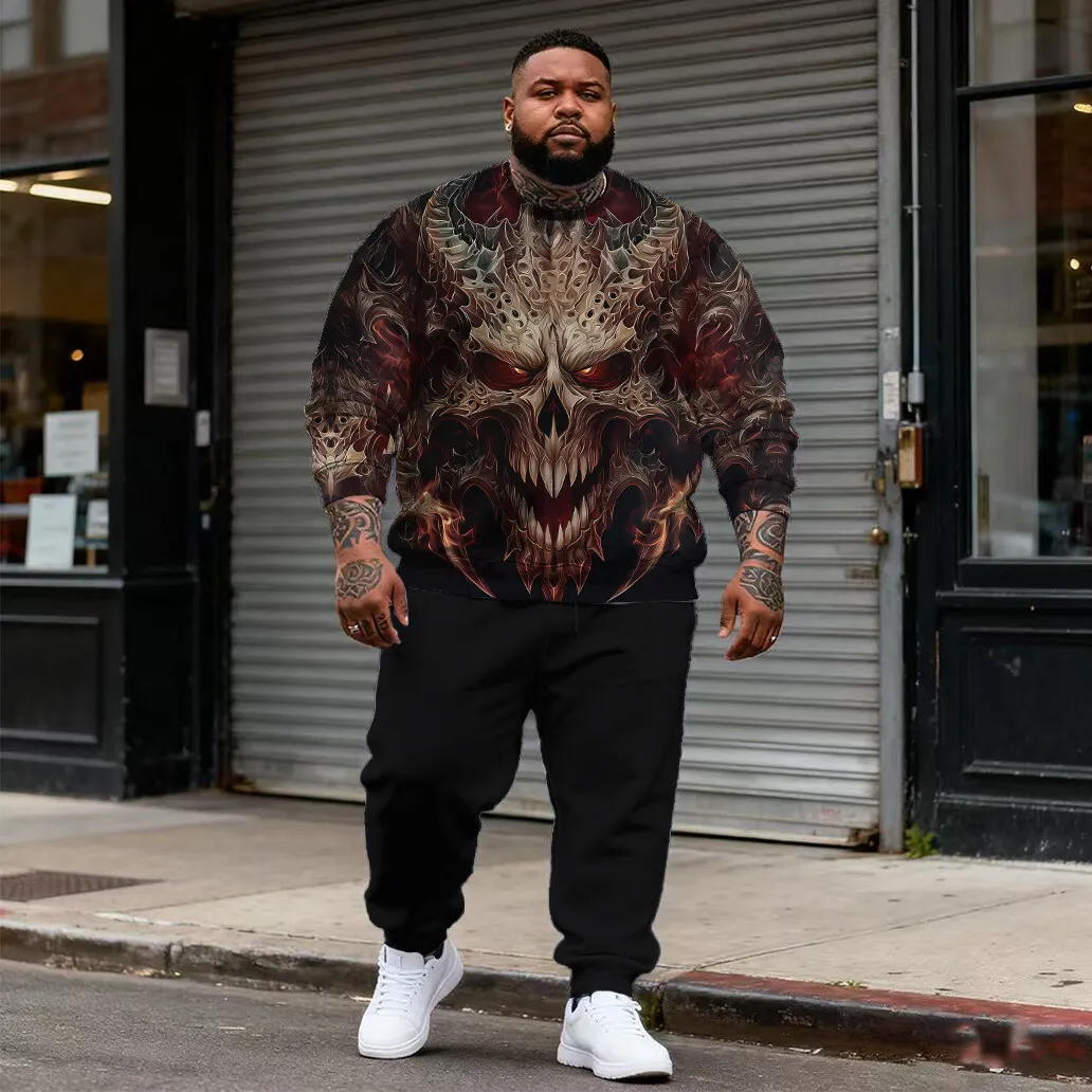 

Мужская толстовка с капюшоном больших размеров S-9xl: Skull Flair — повседневный кромкий материал из 2 предметов, прочная ткань, стильные акценты с вышивкой черепа