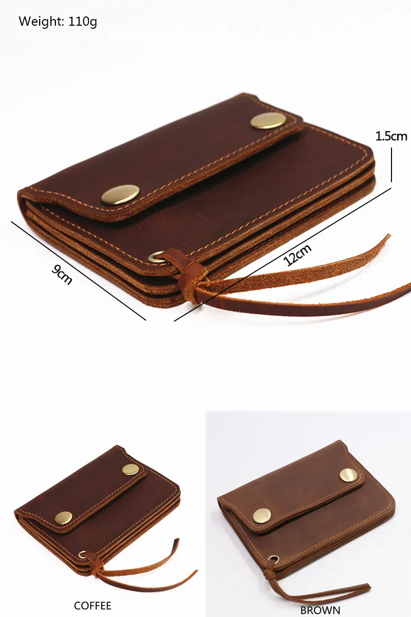 100% echtes Leder Brieftasche Für Männer Männlich Marke Vintage Handgemachte Kurze Kleine männer Geldbörse Karte Halter Mit Zipper Münzfach tasche – Detail 3