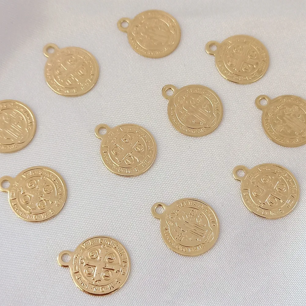 

14k Gold-plated Italian Lucky Gold Coin, 12mm Double-sided Retro Pendant, Handcrafted Diy Bracelet Necklace Pendant