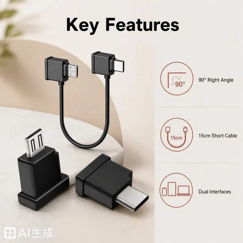 15cm 3pack 90 Degree Right Angle OTG Cable Short L Shape Micro USB + Type-C Adapter Cord for Mobile Gaming Gimbal Camera