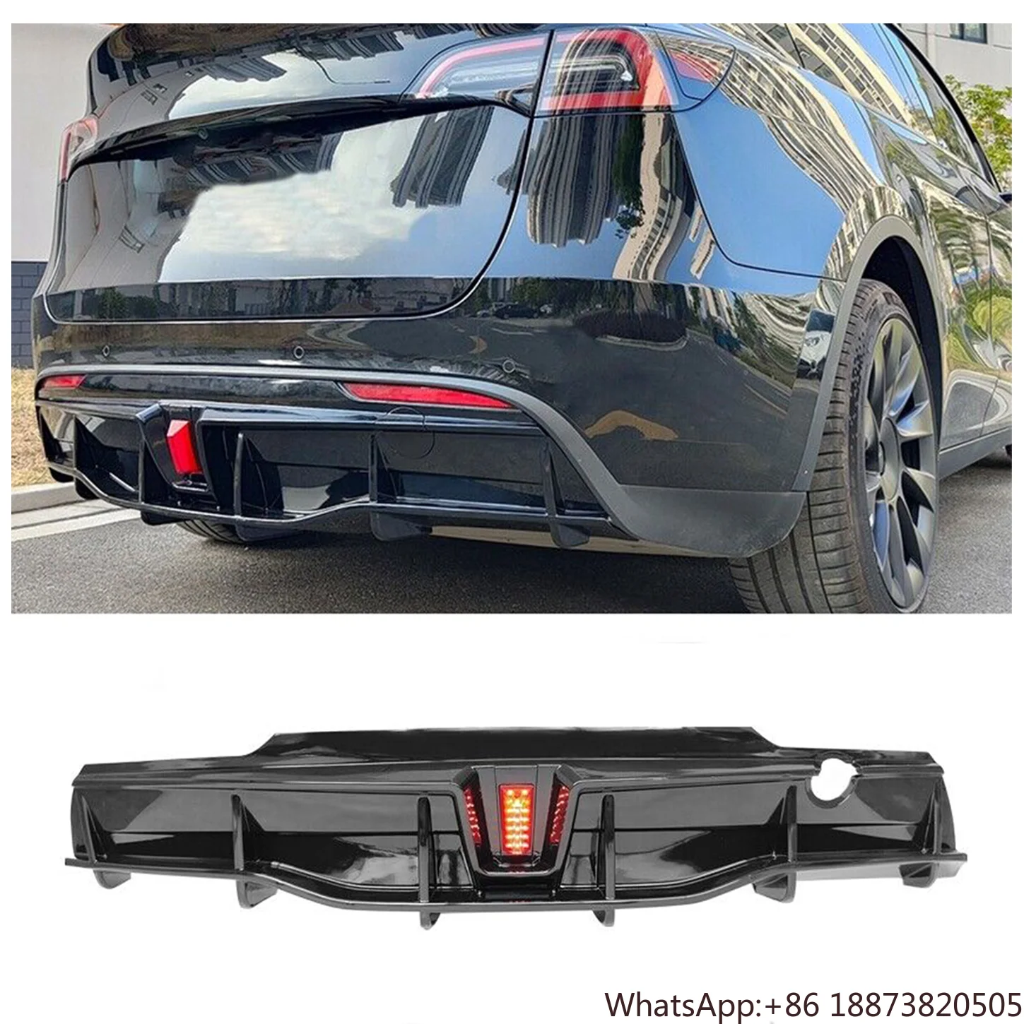 

Factory direct Style PP Rear Lower lip Gloss Black With LED light Rear bumper Diffuser Lip for Tesla Model 3 2017-2023