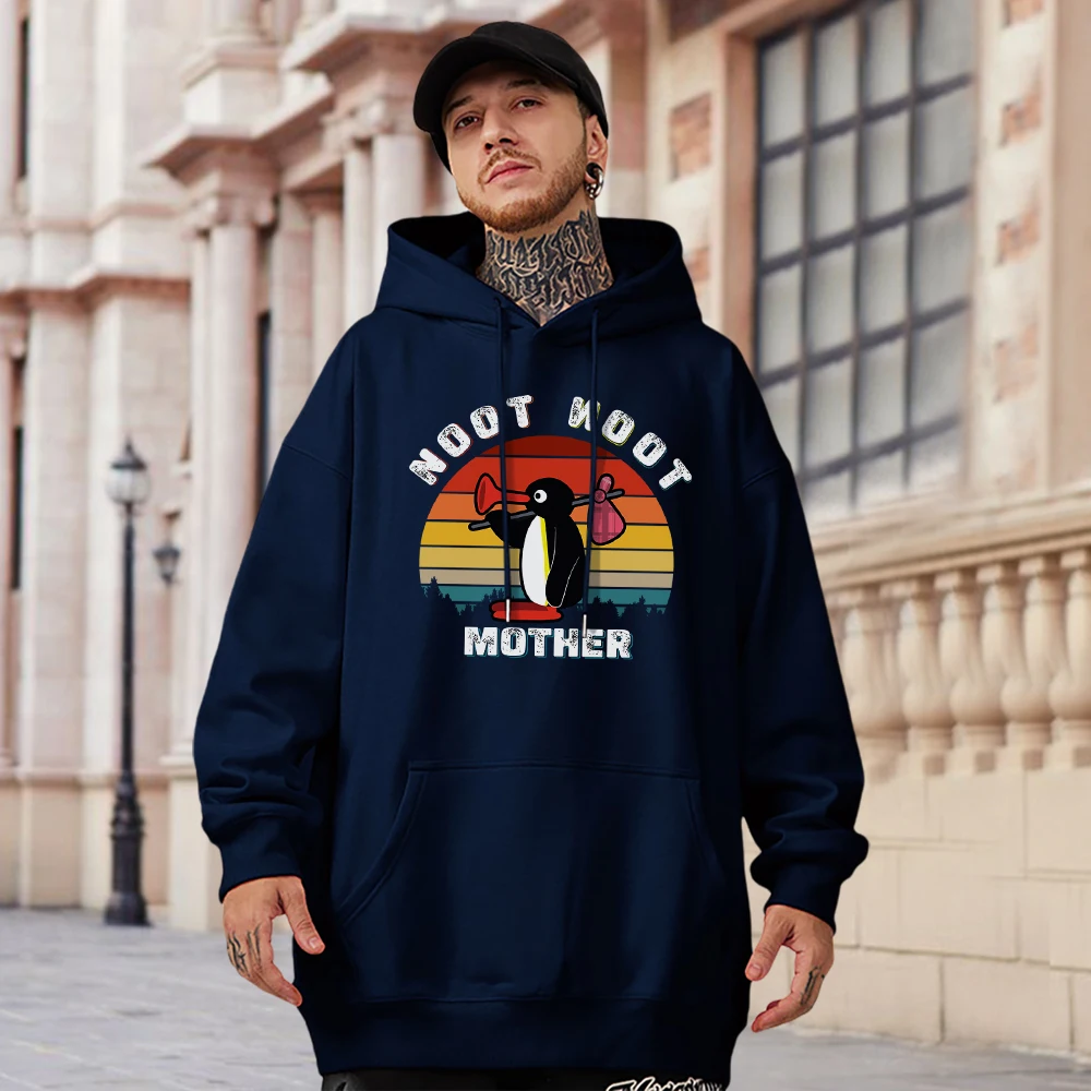 Noot Noot Little Penguins Running Away From Home Mans Cotton Hooded Fleece All-math Pullover Vintage Oversize Hoodie Men Clothes