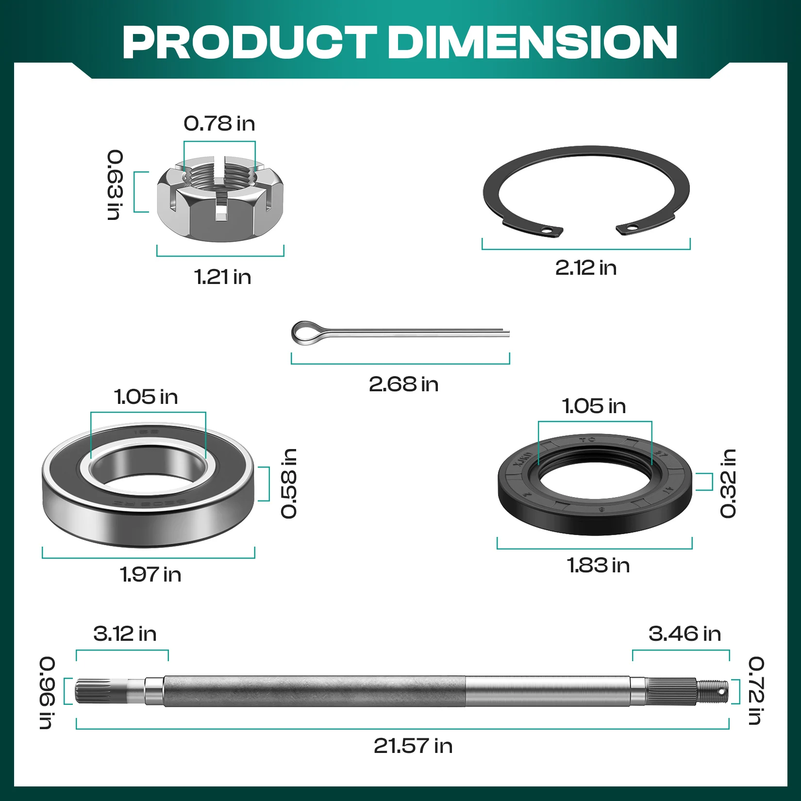 Driver Sde Rear Axle Shaft Kit 30 Teeth for 1994.3-2009 EZGO Gas TXT, Medalist, ST, MPT Gas Golf Cart OEM #72056-G01