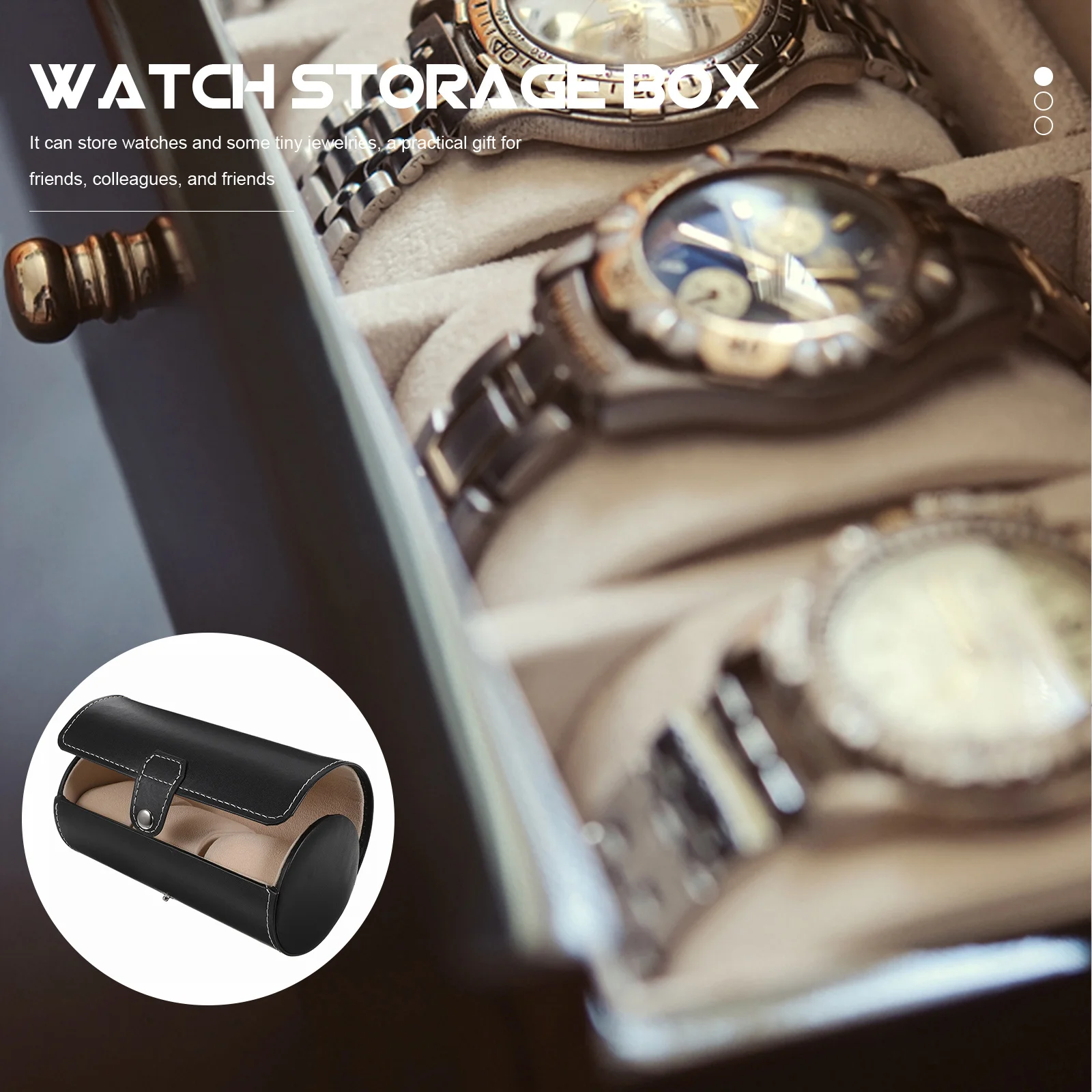 

Cylinder Shape 3 Slots Watches Box Premium Watch Display Case Portable Anti-Scratch Organizer Travel Jewelry Storage