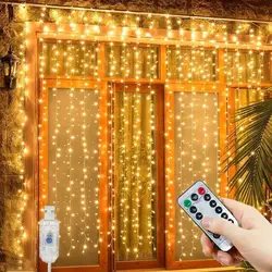 Guirnalda de luces LED para decoración de fiestas, luces de hadas para exteriores, cortina de dormitorio, USB, Navidad, 3M, 4M, 6M, 8 modos