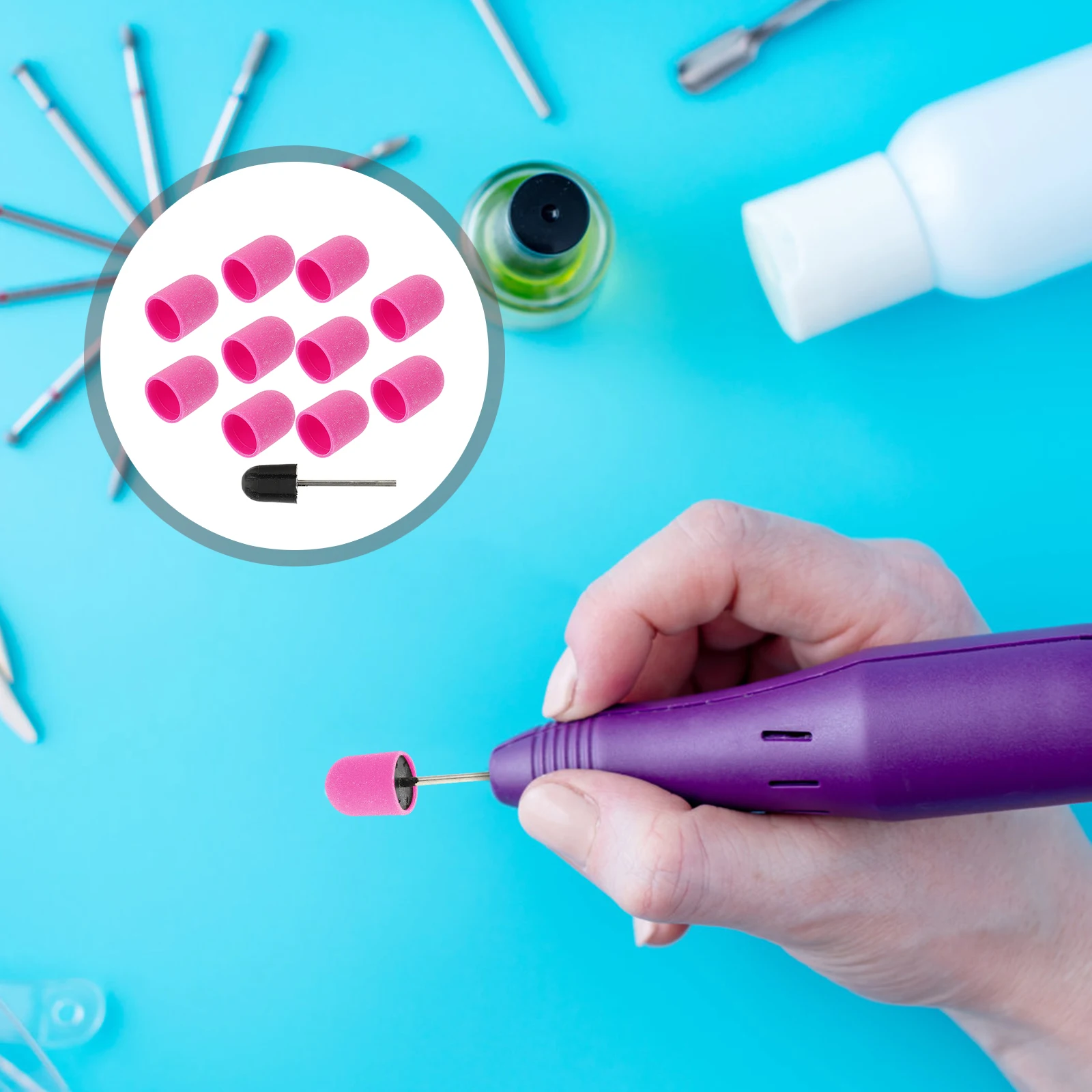 

10Pcs Easy To Use Nail Polishing Caps with Wear Resistant Grinding Head for Personal Use