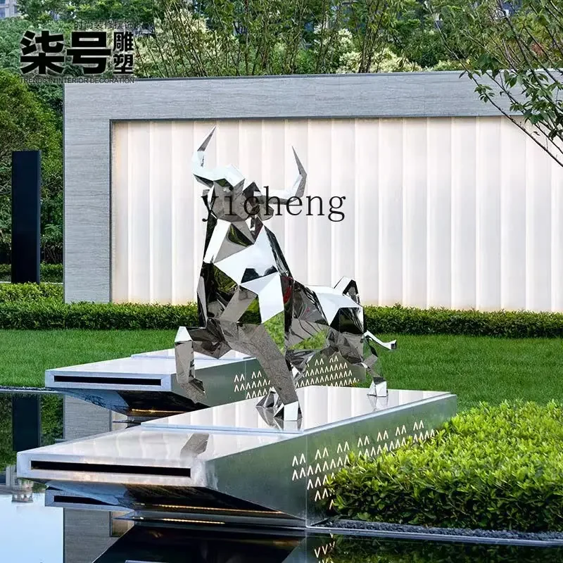 X-28 Outdoor Stainless Steel Geometric Animal Cow Sculpture Hotel Lobby Ornament Sales Office Courtyard