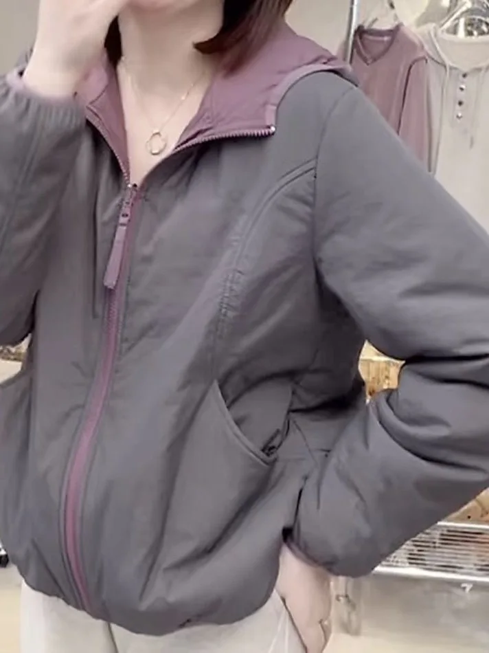 

Women's Double-Sided Wear Hooded Cotton Jaet Coat Loose Fit Simple Versatile Cotton Filling Warm Top for Winter 2026