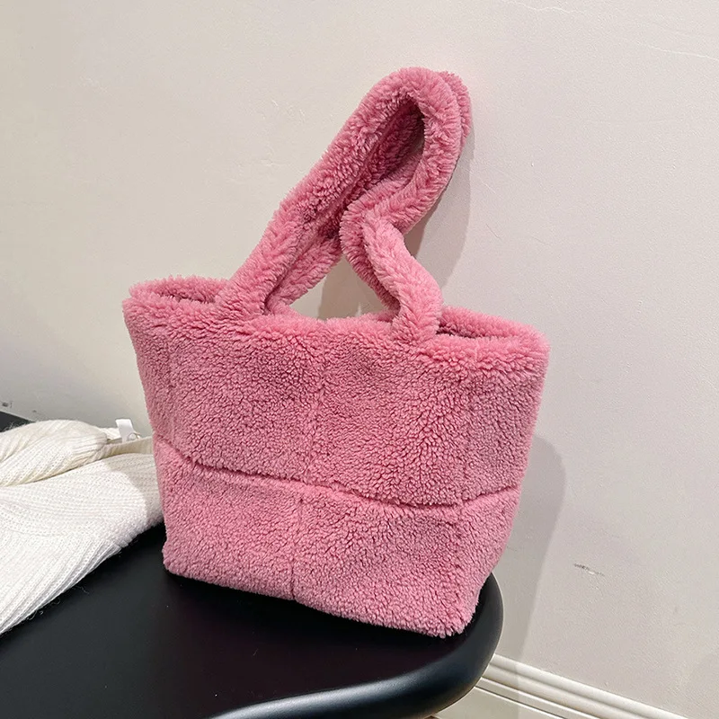 

Soft Fluffy Handbag for Autumn & Winter Daily Use Women's Faux Fur Tote Bag Solid Color Fuzzy Shoulder Bag Furry