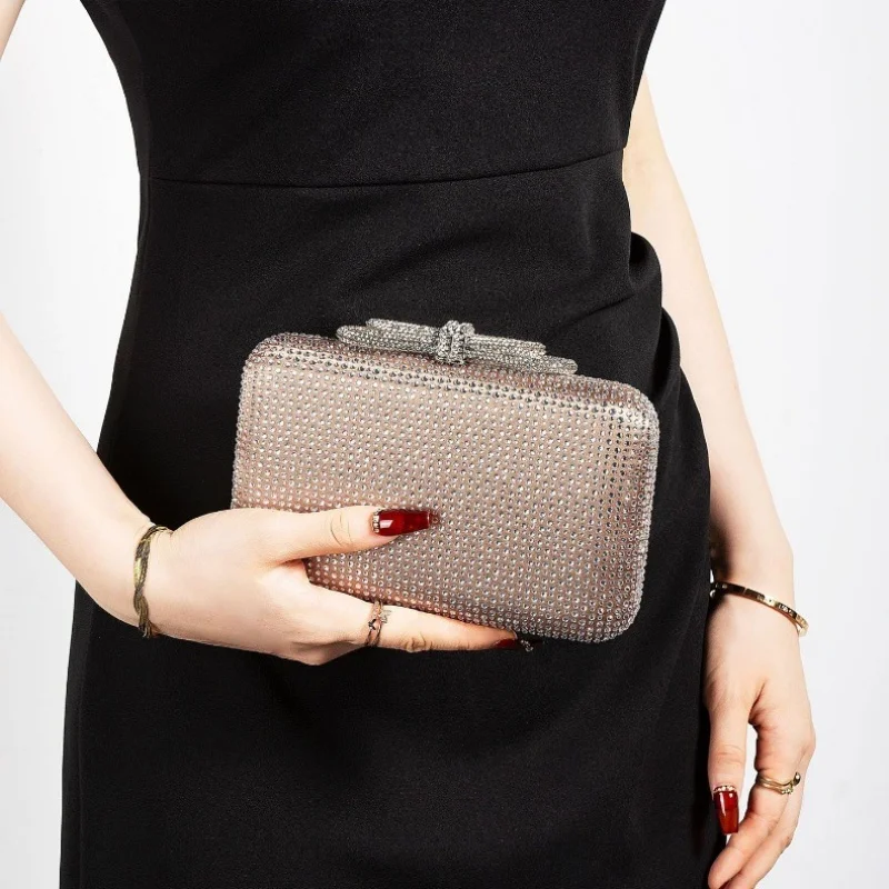 Luxury Shiny Diamond Studded Women Evening Clutch Bag Wedding Bridal Rhinestone Box Handbags Female Fashionable BOW Design Purse