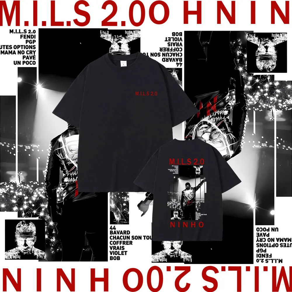 

Rapper Ninho MILS 2.0 Album Graphic T-shirt Men Women Hip Hop Fashion Pop Music T-shirts Men's Cotton Vintage T Shirt Streetwear