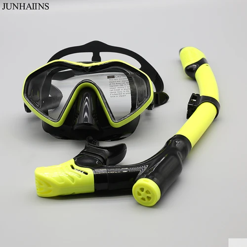 Imagen 2 del producto Junhaiins Conjunto de snorkel Máscara de buceo de vidrio templado de silicona antivaho, gafas para adultos Máscara de snorkel a prueba de fugas para hombre