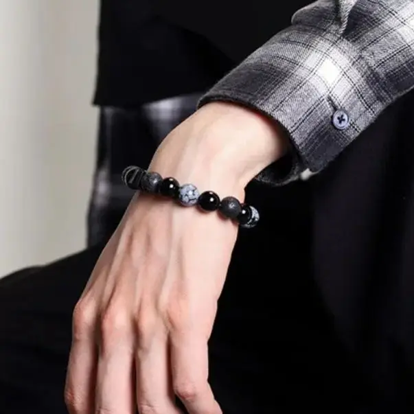 

black bracelet woman Stone for Men Natural-Stone Shiny Black Obisidian Handmade-Bracelet Yoga Meditation Jewelry