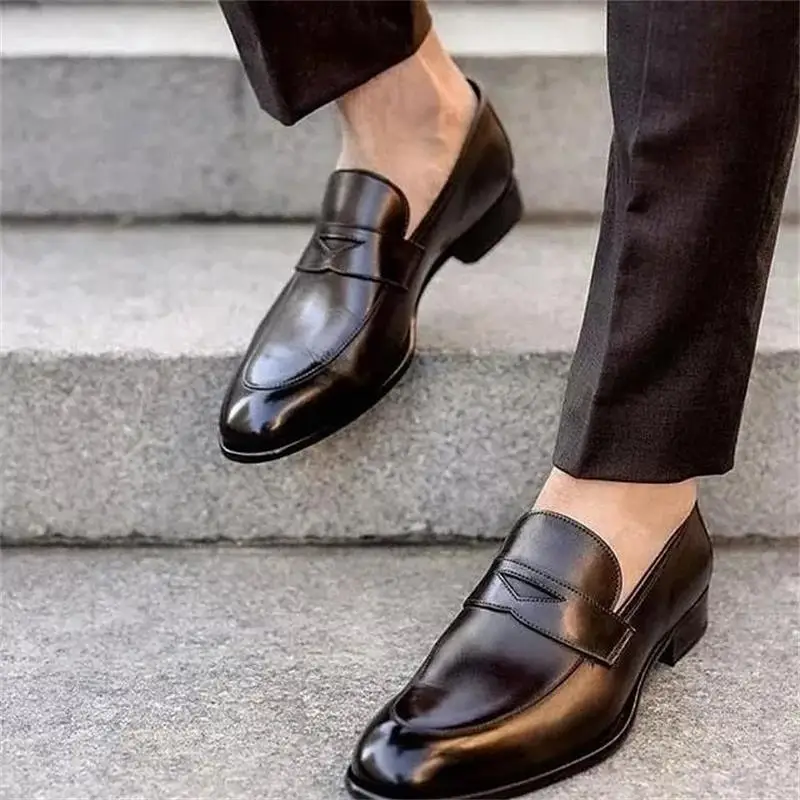 Loafers Men Slip-on pu leather Lazy Black brown Breathable Handmade Dress Shoes for Men