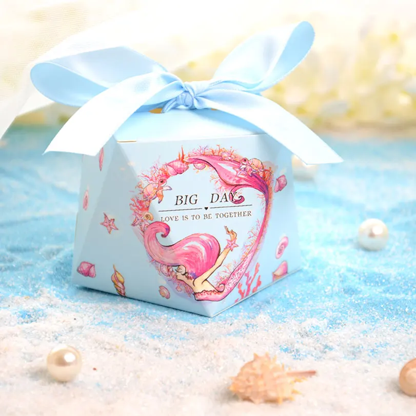 

New European Ocean Wedding Candy Box Favor Gift Packaging Ribbon Chocolate Cookie Bags Baby Shower Festive Birthday Party