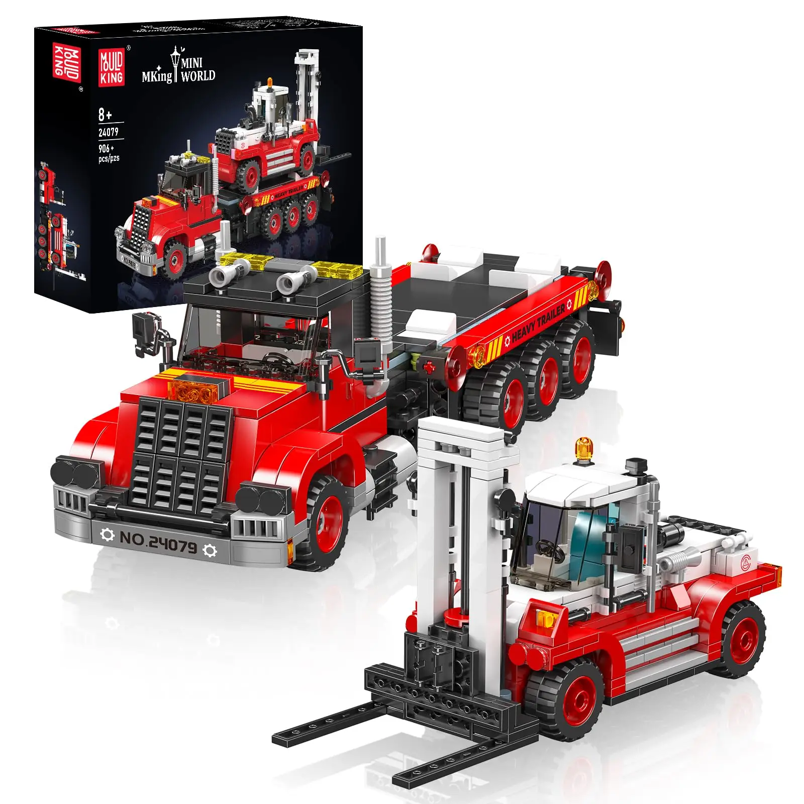 

MK 24079 Набор строительных блоков для модели грузовика 2-в-1 с вилочным погрузчиком и бортовым прицепом, наборы строительных машин для взрослых и подростков