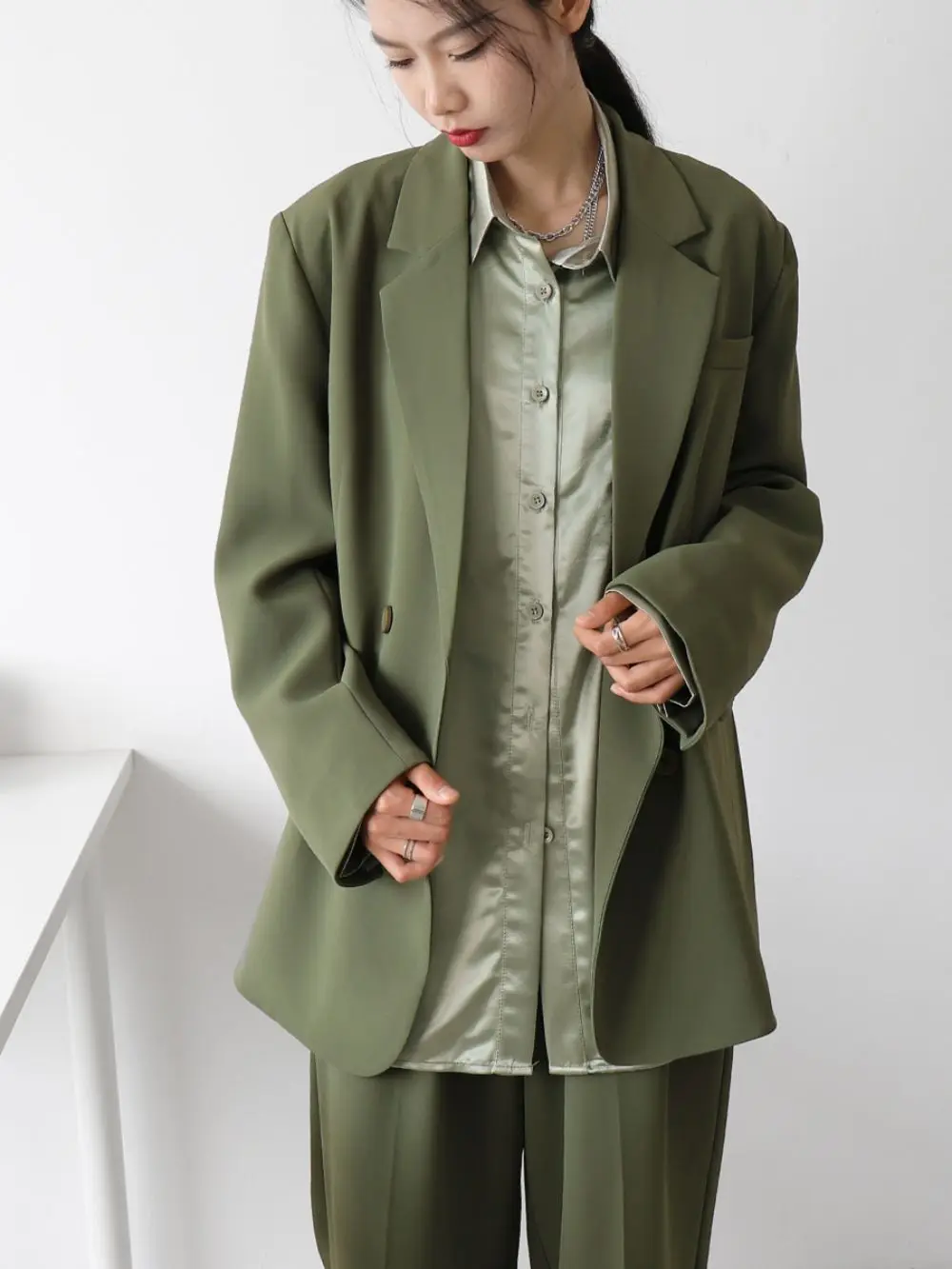 Fashion Loose Suit Jacket Female Spring 2023 New Duble Breasted Relaxed Design Sense Casual Blazers Wide Legs Pants 2 Pieces Set