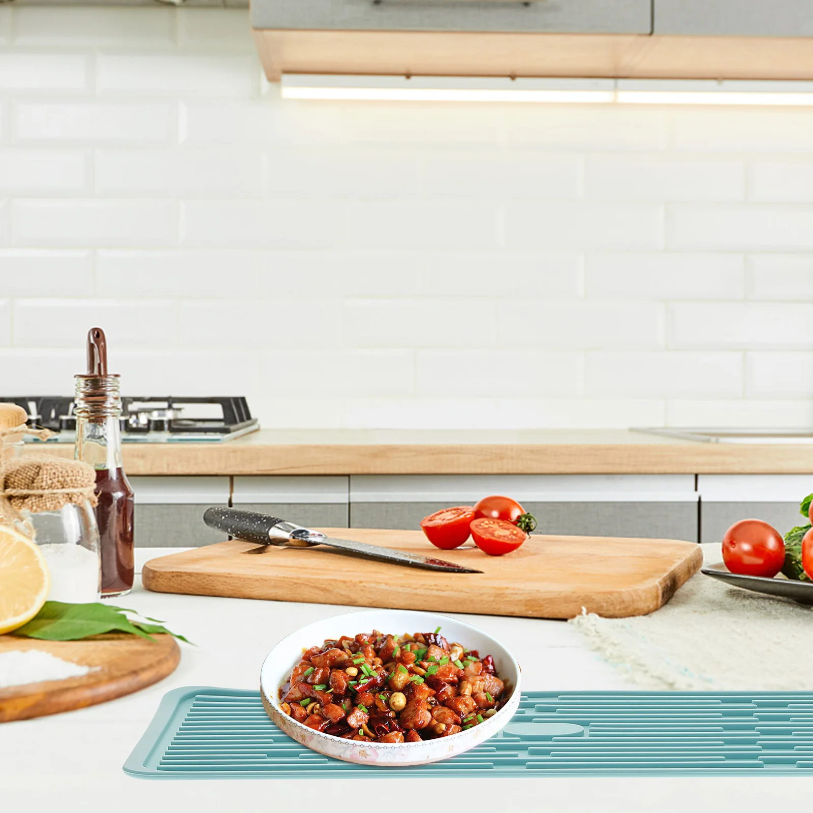 

Silicone Drying Mat Kitchen Counters Reusable Dish Rack Pad Non Slip Beautiful Practical Small Size Easy Clean
