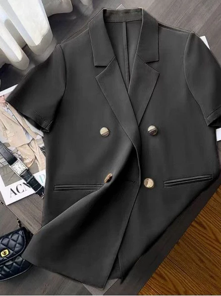 Summer 2026 Women's Short Sleeve Suit Jacket Thin Casual British Style Casual All-Match Sunscreen Top Nylon Straight Tube Type