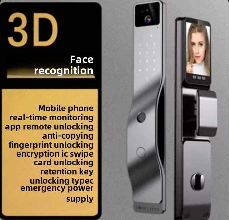 3D Face recognition fingerprint password door lock video intercom monitoring visual remote home smart door lock