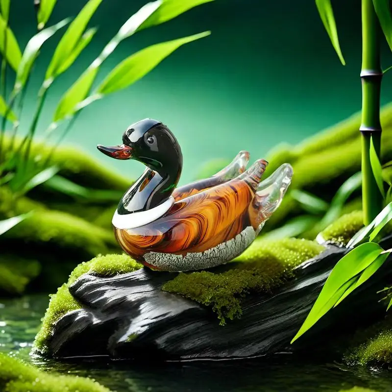 Glazed mandarin ducks ornaments animal bird statues a pair of gifts cross-border glass crafts living room desktop decorative sym