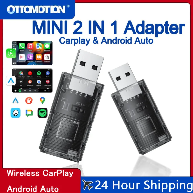 2-in-1 Mini Wireless Carplay or Wireless Android Auto Adapter Dongle Car Accessories for Benz Chevrolet Ford Honda Toyota VW MG