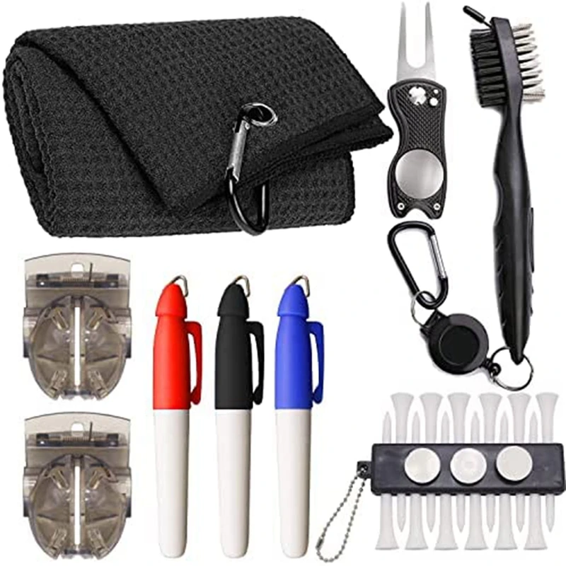 

Hot Golf Club Cleaning Kit,Tri-Fold Golf Towel,Golf Club Brush,Golf Divot Tool,Ball Stencil,Putting Markers,Golf Tack Set