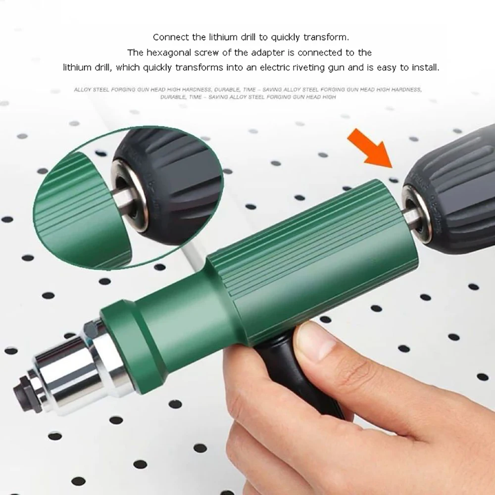 Pistola remachadora eléctrica con boquilla de 6,4 MM, cabezal de conversión de 8MM, pistola remachadora, remache de uñas, taladro electromecánico de 4,0mm-6,4mm