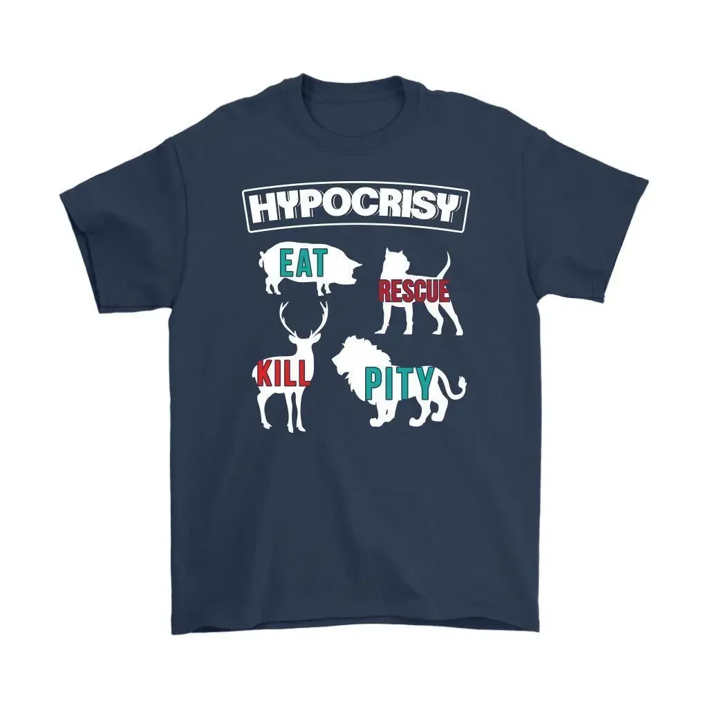 Eat Rescue Kill Pity Design Hypocrisy Vegetarian T-Shirt 100% Cotton O-Neck Summer Short Sleeve Casual Mens T-shirt Size S-3XL