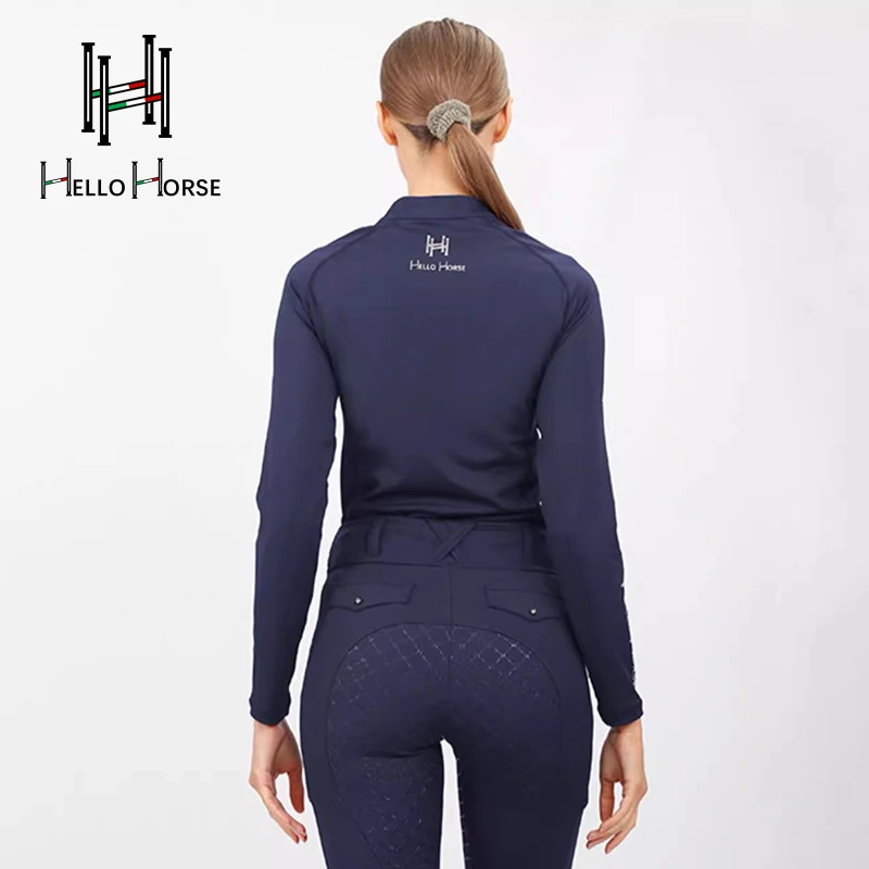 مرحبا الحصان الفروسية الرياضة القمم المرأة ملابس الفروسية Kidsren فارس المعدات الفروسية التدريب بأكمام طويلة تي شيرت تسخير