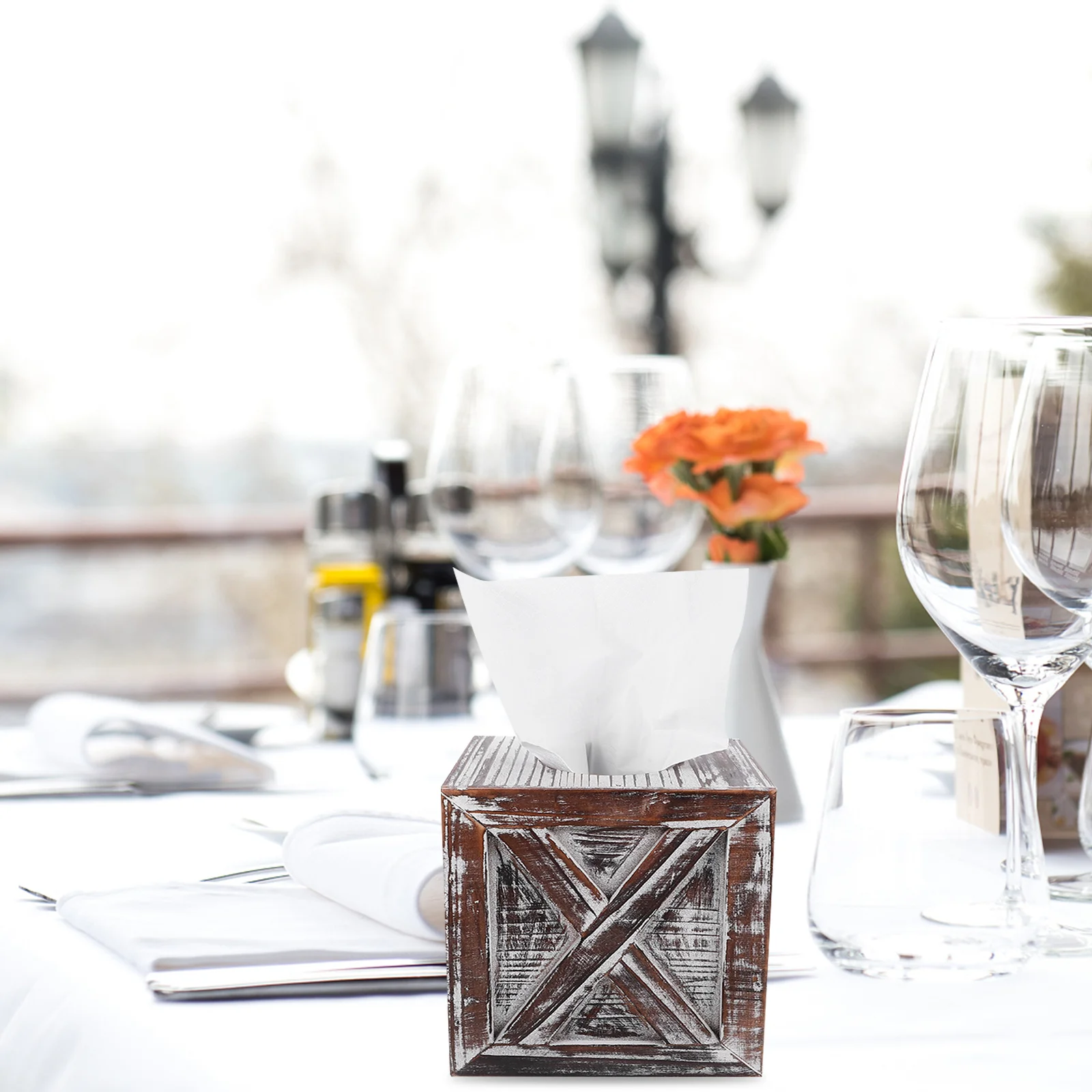 

1pcs Wooden Tissue Box Holder Desktop Home Office Storage Organizer Compatible With Standard Square Tissues Vintage Style