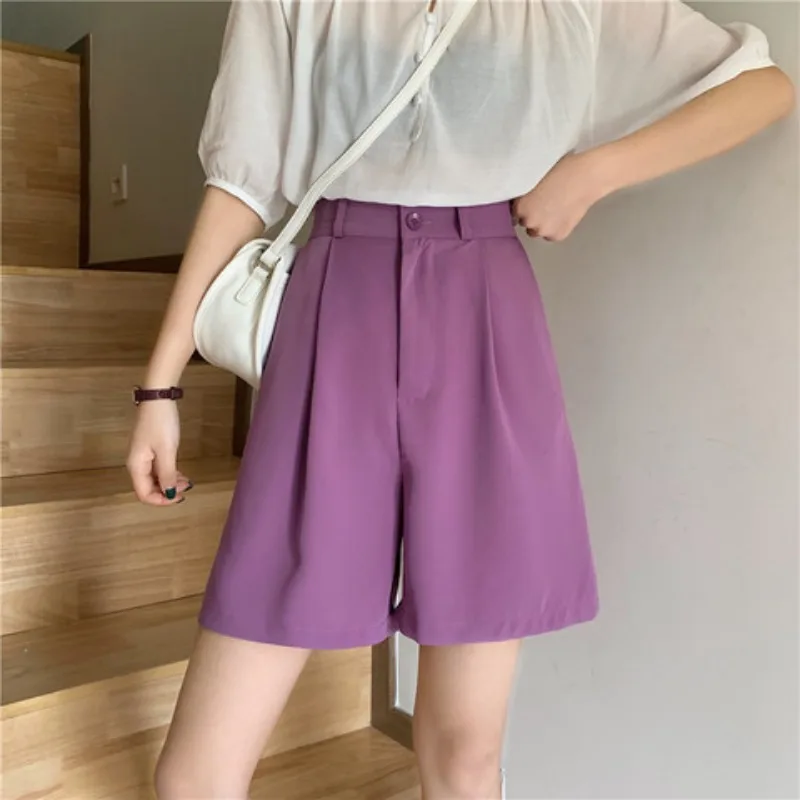 Pantalones cortos de traje para mujer, Shorts finos, holgados, informales, de pierna ancha, cintura alta, pierna recta, longitud media, verano 2024